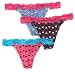 Rampage Junior's 3-Pack Micro Rainbow Trim And Dotted Bows Thongs,Black/Aqua/Fuchsia,Large