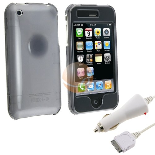 Apple iPhone 3GS 16GB 32GB CRYSTAL Smoke HARD CASE COVER + Car Charger