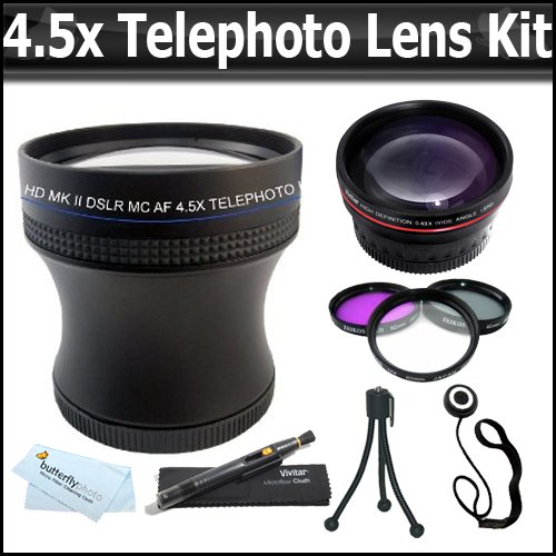 4.5X Proffessional HD 58mm Mark II Special Edition Telephoto Lens + 0.45x HD Wide Angle And Macro Lens + 3 pc High Res. Glass Filter Kit + More For Canon EOS Rebel XT XTI XSI T1I T2i T3i T2 T3 That Use Canon Lenses (18-55mm, 75-300mm, 50mm 1.4, 55-200mm)