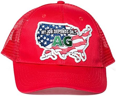 My Job Depends on AG USA Flag Hat Red Trucker Cap