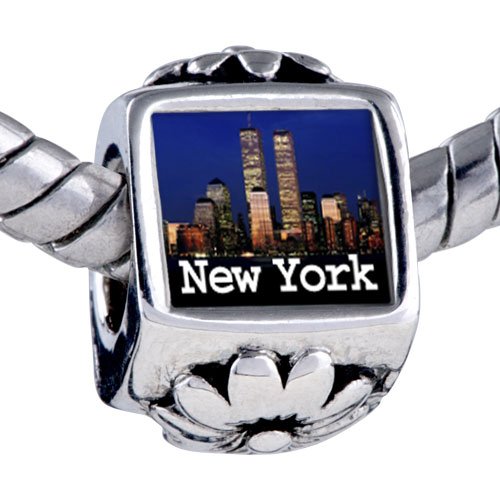 Pandora Style Bead Travel-New York City Photo Flower European Charm Beads Fits Pandora Bracelet