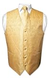 Covona Men's Solid GOLD Color Paisley Design Dress Vest NeckTie Set for Suit or Tuxedo