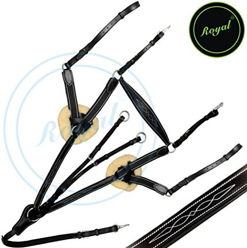 Runners Five Point Padded Fur Breast Plates with Running Attachment./ Buffalo Leather./ Stainless Steel Buckles./ Black Elastic with Grey &amp; Maroon lines.