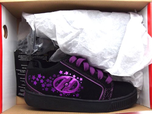 Size 4 Girl's Comet Heelys Black/purple Star Print Lace Up Wheel Trainers