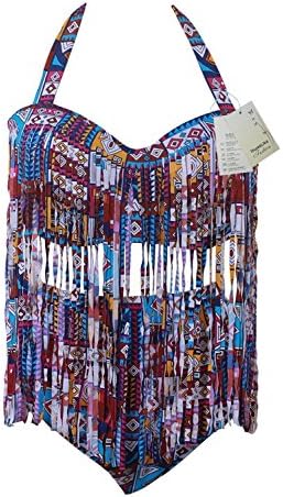 ThumbLike Womens Plus Size Fashion Colorful Tassel High Waist Bikini Bathing Suits Bohemia (L)