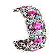 Purple Flower Painted and Crystal Cuff Bangle Bracelet