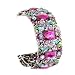 Purple Flower Painted and Crystal Cuff Bangle Bracelet