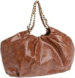 SR SQUARED by Sondra Roberts Embossed Woven Shopper with Chain Strap,Brown,one size