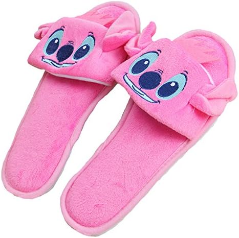 Yunsenshop Girls Cartoon Animal Winter Indoor Plush Open Toe Slippers Pink Stitch