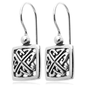Sterling Silver Celtic Design Square Dangle Earrings