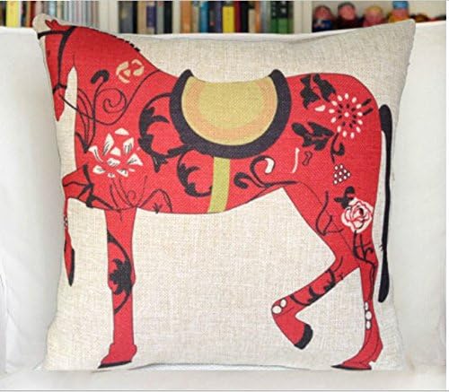 Jastore® Cotton Linen Red Horse Throw Pillow Cushion Cover Pillowcase 18-by-18-inches