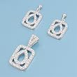 Sterling Silver Pendant and Earrings Set - Raindrop Design in Clear CZ