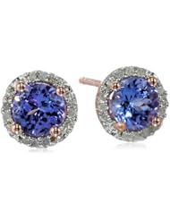 Sterling Silver Tanzanite and Diamond Stud Earrings (0.07cttw, G-H Color, I2-I3 Clarity)