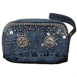 Denim Purse with Silver Decor Crafted from Vintage Denim, 8 x 5