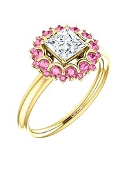 14K Yellow Gold Princess Cut Diamond and Pink Sapphire Flower Inspired Ring -- LIFETIME WARRANTY