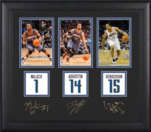 Kemba Walker, D.J. Augustin, and Gerald Henderson Framed 4x6 Photograph | Details: Charlotte Bobcats, with Facsimile Signatures, Jersey Number Replica Miniatures