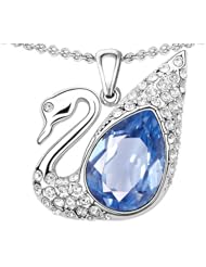 Candygem 925 Sterling Silver .75inch Love Swan Pendant with Simulated Aquamarine. Free 18 Inch Silver Chain, Free Gift Box.