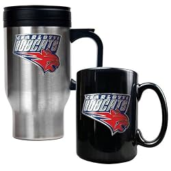 Charlotte Bobcats NBA Stainless Steel Travel Mug & Black Ceramic Mug Set - Primary Logo by Great American Products