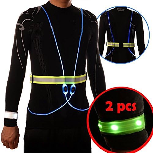 Deercy LED Light Reflective Vest, 2 LED Wristbands, LED Light Bag Hanging, For Night Running, Jogging, Cycling, Hiking, Party (blue)