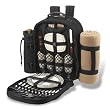 Picnic At Ascot 007Xblk-L London Backpack For 4 With Blanket- Black W-Plaid Napkins