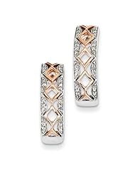 Sterling Silver & 14k Rose Gold Diamond Hoop Earrings