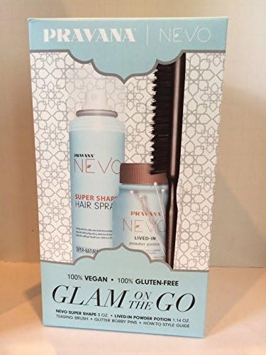 PRAVANA NEVO GLAM ON THE GO SET-SUPER SHAPE SPRAY,LIVED IN POTION,TEASING BRUSH