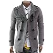 Doublju Mens Double PEA Wool Half Trench Coat(868)