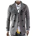 Doublju Mens Double PEA Wool Half Trench Coat(868)