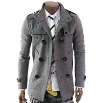 Doublju Mens Double PEA Wool Half Trench Coat(868)