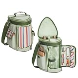 Picnic Time Meritage Driftwood Insulated Triangular 2 Bottle Wine Tote with Service for 2