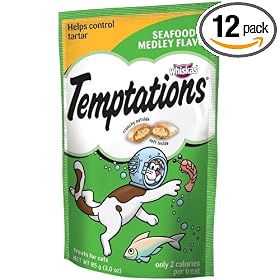 Whiskas Temptations Seafood Medley Flavour Treats for Cats, 3-Ounce Pouches (Pack of 12)