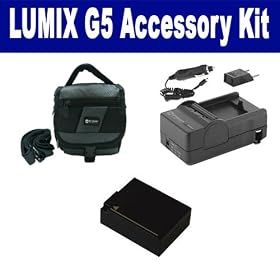 Panasonic Lumix G5 Digital Camera Accessory Kit includes: SDDMWBLC12 Battery, SDM-1537 Charger, SDC-27 Case