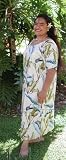 Round Neck Long Dress - Women's Banana Leaf Caftan Kaftan Style Hawaiian Aloha Evening Pullover Dress - Plus Size