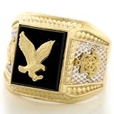 10K TWO-TONE GOLD ONYX Mens RING W  EAGLE and ANCHOR