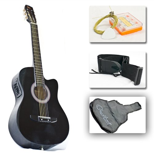 Black Electric Acoustic Guitar Cutaway Style W/ Accessories Black Electric Acoustic Guitar Cutaway Style W/ Accessories