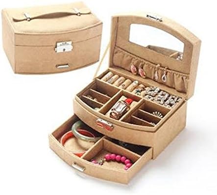 Flannelette Fan Cosmetic Box, Double Lock Accessories Jewerly Organizer Box