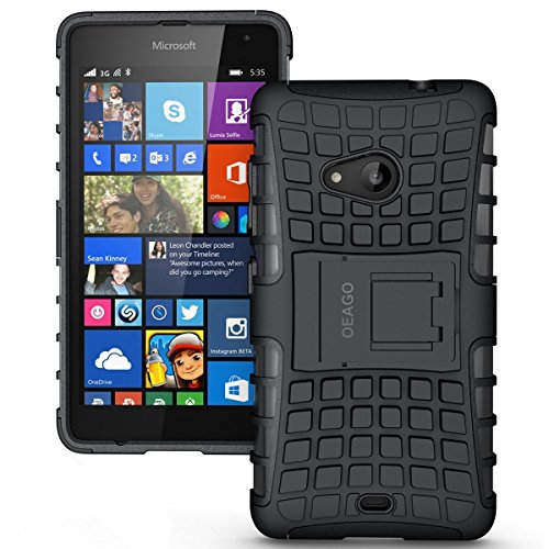 Microsoft Lumia 535 Case Cover, OEAGO Tough Rugged Dual Layer Protective Case with Kickstand for Microsoft Lumia 535 - Black