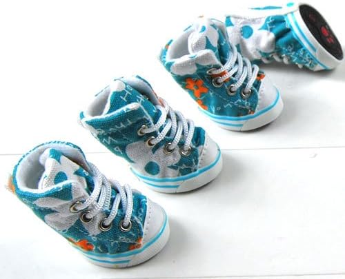 eSingyo New Canvas Sport Sneakers Pet small Dog Walking Shoes Boots Booties Anti-slip Blue S