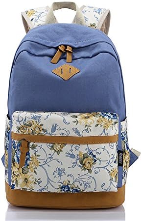 Apparelsales Girl Pringting Floaral Laptop Bag Shoulder Backpack Travel Daypack Navy