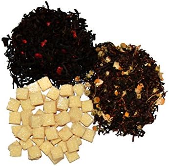 Nassim Tea Flavored Tea Combination Set - Raspberry Tea (2oz) + Oolong Chamomile Tea (2oz) + Orange Sugar Cubes (5oz)