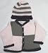 Ck1.009, Knitted on Hand Knitting Machine Finished By Hand Crochet Light Pink Dark Brown Blocked Cot