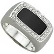 14kt White Gold Rectangular Black Onyx and Diamond Men's Ring