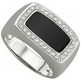 0.25 Ct.T.W. Round Brilliant Cut Diamonds, Black Onyx, 14Kt. White Gold. Black Onyx and Diamond Rectangular Men's Ring