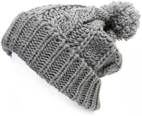 ililily Solid Color Rigsby Pom Beanie Skull Cap Long Fold Knit Slouchy Winter Beanie (beanie-507-3)