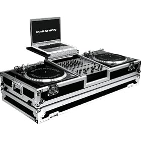 Marathon Flight Ready Case MA-DJ12Wlt Battle Coffin Holds 2 Turntables with 12-Inch Mixer with Low Profile Wheels & Shelf for 17-Inch Laptop