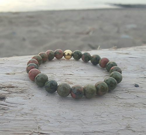 Unakite Jasper Heart Chakra Healing Gemstone Elastic Stretch Beaded Wrist Mala Bracelet; Yoga, Meditation Bracelet; 8mm beads
