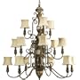 Progress Lighting P4388-111 Fifteen-Light Three-Tier Foyer with Harvest Linen Shades, Desert Sand