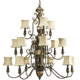 Progress Lighting P4388-111 Fifteen-Light Three-Tier Foyer with Harvest Linen Shades, Desert Sand