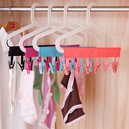 Tmarton Portable Travel Space-saving Clothes Hanging Clips Clothespin Drip Add-On Hangers