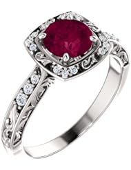 Platinum 6.00mm Round Cut Rhodolite Garnet and Diamond Ring -- LIFETIME WARRANTY